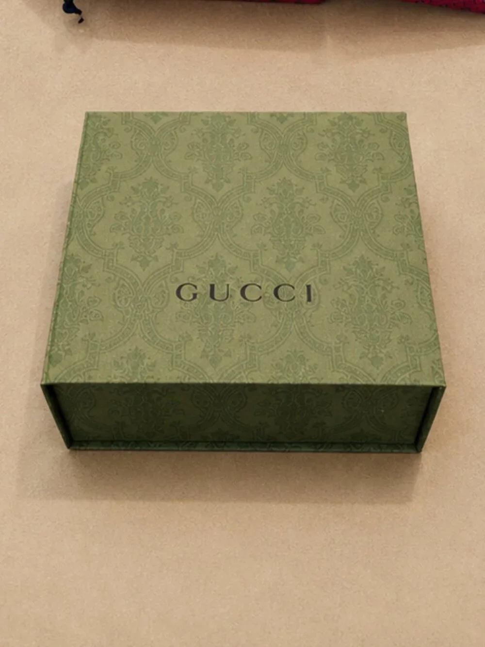 Gucci Empty Green Textured Jacquard Box + Burgundy Shopping Bag
